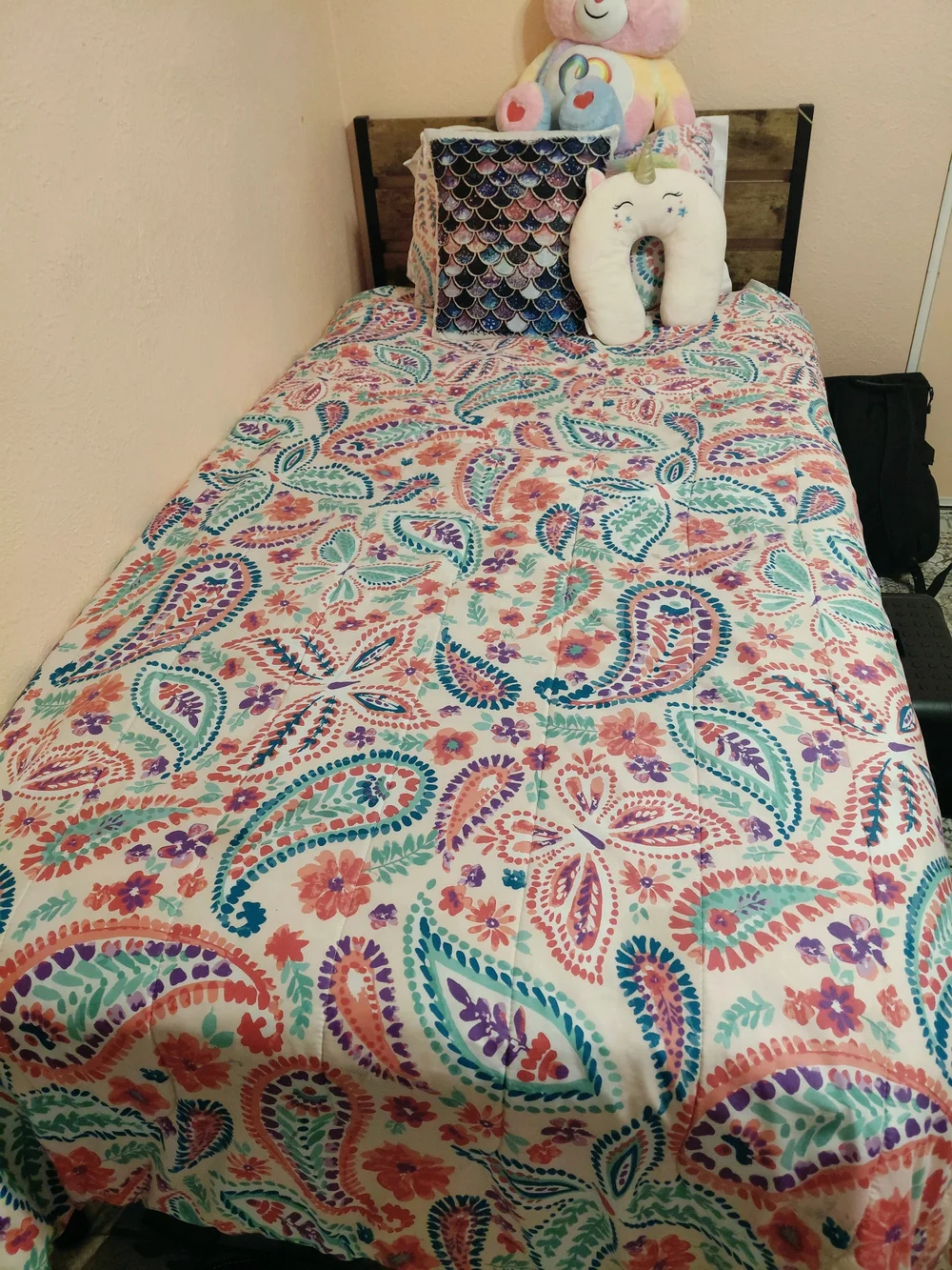 Floral Paisley Reversible Twin Comforter - Pink, Purple & Teal